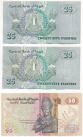 Egyiptom 1982-1984. 25P (2x) sorszámkövetők + 50P T:UNC,AUEgypt 1982-1984. 25 Pounds (2x) consecutive serials + 50 Pounds C:UNC,AU