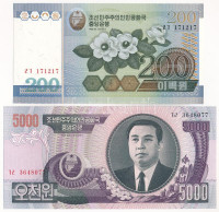 Észak-Korea 2005. 200W + 2006. 5000W T:UNC,AUNorth Korea 2005. 200 Won + 2006. 5000 Won C:UNC,AU