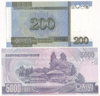 Észak-Korea 2005. 200W + 2006. 5000W T:UNC,AUNorth Korea 2005. 200 Won + 2006. 5000 Won C:UNC,AU