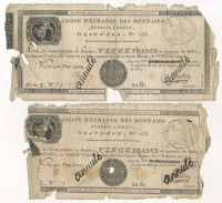 Franciaország / Rouen 1797-1803. 20Fr 'annulé (érvénytelen)' felülbélyegzéssel (2x) T:GFrance / Rouen 1797-1803. 20 Francs 'annulé (cancelled)' (2x) C:GKrause P#S245a