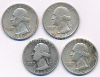 Amerikai Egyesült Államok 1936. 1/4$ Ag 'Washington quarter' (4x) T:VFUSA 1936. 1/4 Dollar Ag 'Washington quarter' (4x) C:VFKrause KM#164
