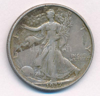 Amerikai Egyesült Államok 1937. 1/2$ Ag 'Walking Liberty' T:VF patinaUnited States of America 1937. 1/2 Dollar Ag 'Walking Liberty' C:VF patinaKrause KM#142