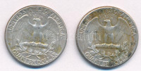 Amerikai Egyesült Államok 1939. 1/4$ Ag (2x) 'Washington quarter' T:VF patinaUnited States of America 1939. 1/4 Dollar Ag (2x) 'Washington quarter' C:VF patinaKrause KM#164