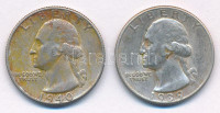 Amerikai Egyesült Államok 1939-1940 1/4$ Ag 'Washington quarter' (2x) T:VFUSA 1939-1940. 1/4 Dollar Ag 'Washington quarter' (2x) C:VFKrause KM#164