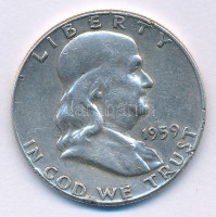 Amerikai Egyesült Államok 1959. 1/2$ Ag 'Franklin' T:VF,F ph.USA 1959. 1/2 Dollar Ag 'Franklin' C:VF,F edge errorKrause KM#199
