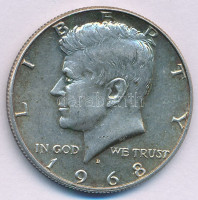 Amerikai Egyesült Államok 1968D 1/2$ Ag 'Kennedy' T:AU patinaUSA 1968D 1/2 Dollar Ag 'Kennedy' C:AU patinaKrause KM#202a