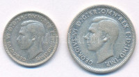 Ausztrália 1943. 1Sh Ag 'VI.György' + Ausztrália 1942. 6p Ag 'VI.György' T:XFAustralia 1943. 1 Shilling Ag 'George VI' + Australia 1942. 6 Pence Ag 'George VI' C:XFKrause KM#39, 38