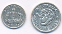 Ausztrália 1943. 1Sh Ag 'VI.György' + Ausztrália 1942. 6p Ag 'VI.György' T:XFAustralia 1943. 1 Shilling Ag 'George VI' + Australia 1942. 6 Pence Ag 'George VI' C:XFKrause KM#39, 38