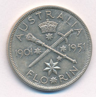Ausztrália 1951. 1Fl Ag '50 éves jubileum' T:XFAustralia 1951. 1 Florin Ag '50th year jubilee' C:XFKrause KM#47