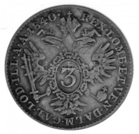 Ausztria 1840A 3kr Ag 'I. Ferdinánd' T:XF,VF patinaAustria 1840A 3 Kreuzer Ag 'Ferdinand I' C:XF,VF patinaKrause KM#2191