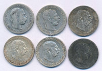 Ausztria 1896-1915. 1K 'Ferenc József' (6xklf) T:F,XF patinaAustria 1896-1915. 1 Corona Ag 'Franz Joseph' (6xdiff) C:F,XF patinaKrause KM#2804, KM#2820