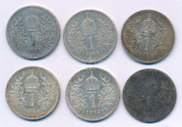 Ausztria 1896-1915. 1K 'Ferenc József' (6xklf) T:F,XF patinaAustria 1896-1915. 1 Corona Ag 'Franz Joseph' (6xdiff) C:F,XF patinaKrause KM#2804, KM#2820