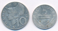 Ausztria 1958. 10Sch Ag + 1963. 5Sch Ag T:XF,VF patinaAustria 1958. 10 Schilling Ag + 1963. 5 Schilling Ag C:XF,VF patina
