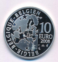 Belgium 2008. 10E Ag 'Pekingi Olimpia 2008' kapszulában, tanúsítvánnyal T:PP foltBelgium 2008. 10 Euro Ag 'Olympic Games 2008 Beijing' in capsule with certificate C:PP spotKrause KM#268