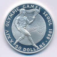 Cook-szigetek 1987. 50$ Ag 'Nyári Olimpia 1988 Szöul' kapszulában T:PP karc, ujjlenyomatCook Islands 1987. 50 Dollars Ag '1988 Summer Olympics, Seoul' in capsule C:PP scratch, fingerprintsKrause KM#40