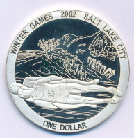 Cook-szigetek 2002. 1D Ag 'Téli Olimpia 2002 Salt Lake City - Luge' T:PP fo.Cook Islands 2002. 1 Dollar Ag '2002 Winter Olympics Salt Lake City - Szánkó' C:PP spotted