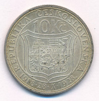 Csehszlovákia 1928. 10K Ag 'Masaryk' T:AU,XF patina Czechoslovakia 1928. 10 Korun Ag 'Masaryk' C:AU,XF patina Krause KM#12