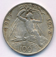 Csehszlovákia 1948. 100K Ag 'Függetlenség' T:XF patina Czechoslovakia 1948. 100 Korun Ag 'Independence' C:XF patinaKrause KM#27