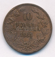 Finnország 1865. 10p Cu 'II. Sándor' T:VF ph, ü.Finland 1865. 10 Pennia Cu 'Alexander II' C:VF edge error, dingKrause KM#5.1