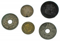 Franciaország 1855BB 5c bronz 'III. Napóleon / horgony' + 1918. 25c Cu-Ni + 1919. 50c Ag + 1921. 25c Cu-Ni + 1922. 50c Cu-Al T:VF,FFrance 1855BB 5 Centimes bronze 'Napoleon III / anchor' + 1918. 25 Centimes Cu-Ni + 1919. 50 Centimes Ag + 1921.