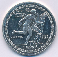Gibraltár 1996. 1C Ag 'Olimpiai Játékok Atlanta 1996 - Diszkoszvetés' T:PP felszíni karcokGibraltar 1996. 1 Crown Ag '1996 Atlanta Olympic Games - Discus Thrower' C:PP surface scratchesKrause KM#300a