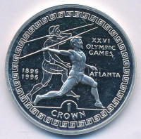Gibraltár 1996. 1C Ag 'Olimpiai Játékok Atlanta 1996 - Gerelyhajítás' T:PP felszíni karcokGibraltar 1996. 1 Crown Ag '1996 Atlanta Olympic Games - Javelin' C:PP surface scratchesKrause KM#302