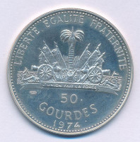Haiti 1974. 50G Ag 'XII. Téli Olimpia' T:AU (PP) felületi karc/Haiti 1974. 50 Gourdes Ag 'Innsbruck / Montreal Olympic Games' C:AU (PP) surface scratchesKrause KM# 113.1