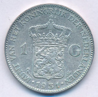 Hollandia 1931. 1G Ag 'I. Vilma' T:VF Netherlands 1931. 1 Gulden Ag 'Wilhelmina I' C:VF Krause KM#161.1