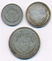 Irak 1959. 25f Ag + 50f Ag + 100f Ag T:AU,XF patinaIraq 1959. 25 Fils Ag + 50 Fils Ag + 100 Fils Ag C:AU,XF patina