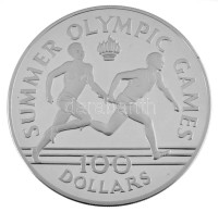 Jamaika 1988. 100D Ag '1988. Nyári Olimpiai Játékok - Szöul' (136g/0.925) T:PP fo. / Jamaica 1988. 100 Dollars Ag '1988 Summer Olympic Games' (136g/0.925) C:PP spottedKrause KM#135
