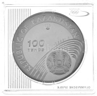 Kazahsztán 2005. 100T Ag 'Torinói Téli Olimpia 2006 - Síelés' kapszulában T:PP / Kazakhstan 2005. 100 Tenge Ag 'Olympic Winter Games - Turin 2006 - Skiing' in capsule C:PP Krause KM#191