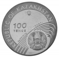Kazahsztán 2007. 100T Ag 'Pekingi Olimpia 2008 - Öttusa' kapszulában T:AU (PP) karc / Kazakhstan 2007. 100 Tenge Ag 'Olympic Games 2008 Beijing - Pentathlon' in capsule C:AU (PP) scratchKrause KM#166