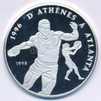 Kongó 1995. 1000Fr Ag '1996 Nyári Olimpia - Diszkoszvető' T:PP kis fo.Congo 1995. 1000 Francs Ag '1996 Summer Olympic Games - Discus' C:PP faint spotKrause KM#23