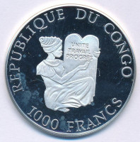 Kongó 1995. 1000Fr Ag '1996 Nyári Olimpia - Diszkoszvető' T:PP kis fo.Congo 1995. 1000 Francs Ag '1996 Summer Olympic Games - Discus' C:PP faint spotKrause KM#23
