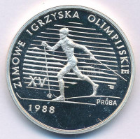 Lengyelország 1987. 1000Zl Ag 'Téli Olimpia Calgary 1988' jelzett próbaveret T:PP ujjlenyomatPoland 1987. 1000 Zlotych Ag 'Winter Olympics Calgary 1988' marked trial strike C:PP fingerprintsKrause KM# Pr565