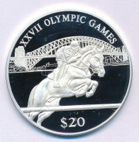 Libéria 2000. 20$ Ag '2000. évi Olimpiai Játékok Sydney - Lovassport' T:PP kis felszíni karcLiberia 2000. 20 Dollars Ag 'Olympic Games 2000 Sydney - Equestrianism' C:PP small surface scratchKrause KM#487