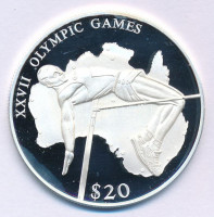 Libéria 2000. 20$ Ag '2000. évi Olimpiai Játékok Sydney - Magasugrás' kapszulában T:PP foltLiberia 2000. 20 Dollars Ag 'Olympic Games 2000 Sydney - High Jump' in capsule C:PP spotKrause KM#577