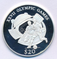 Libéria 2000. 20$ Ag '2000. évi Olimpiai Játékok Sydney - Labdarúgás' kapszulában T:PP Liberia 2000. 20 Dollars Ag 'Olympic Games 2000 Sydney - Football' in capsule C:PP