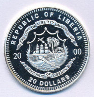 Libéria 2000. 20$ Ag '2000. évi Olimpiai Játékok Sydney - Labdarúgás' kapszulában T:PP Liberia 2000. 20 Dollars Ag 'Olympic Games 2000 Sydney - Football' in capsule C:PP
