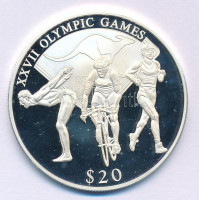 Libéria 2000. 20$ Ag '2000. évi Olimpiai Játékok Sydney - Úszás, Kerékpár, Gyorsgyaloglás' kapszulában T:PP karcLiberia 2000. 20 Dollars Ag 'Olympic Games 2000 Sydney - Swimming, Cycling, Speed walking' in capsule C:PP scratchKrause