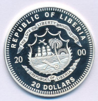 Libéria 2000. 20$ Ag '2000. évi Olimpiai Játékok Sydney - Úszás, Kerékpár, Gyorsgyaloglás' kapszulában T:PP karcLiberia 2000. 20 Dollars Ag 'Olympic Games 2000 Sydney - Swimming, Cycling, Speed walking' in capsule C:PP scratchKrause