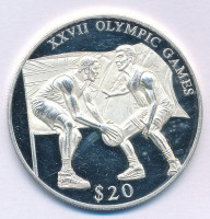Libéria 2000. 20$ Ag '2000. évi Olimpiai Játékok Sydney - Kosárlabda' T:AU (PP) karc, kis foltLiberia 2000. 20 Dollars Ag 'Olympic Games 2000 Sydney - Basketball' C:AU (PP) scratch, small spotKrause KM#488