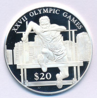 Libéria 2000. 20$ Ag '2000. évi Olimpiai Játékok Sydney - Akadályugrás' T:PPLiberia 2000. 20 Dollars Ag 'Olympic Games 2000 Sydney - Steeplechase' C:PPKrause KM#486
