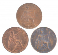 Nagy-Britannia 1909. Farthing Cu 'VII. Eudárd' + 1925. Farthing Cu 'V. György' + 1933. Farthing Cu 'V. György' T:1-,2Great Britain 1909. Farthing Cu 'Edward VII' + 1925. Farthing Cu 'George V' + 1933. Farthing Cu 'George V' C:AU,XF