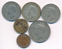 Nagy-Britannia 1942-1948. 1f-1/2C (6xklf) közte 1942. 2Sh Ag 'VI. György' T:XF,VFUnited Kingdom 1942-1948. Farthing - 1/2 Crown (6xdiff) within 1942. 2 Shillings Ag 'George VI' C:XF,VF