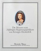 Nagy-Britannia & Brit Nemzetközösség országai 1977. 15db-os érmetétel II. Erzsébet uralkodásának 25. évfordulója alkalmából, műbőr albumban, gerincén németül 'II. Erzsébet 25 éves uralkodása', német nyelvű