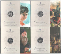 Nagy-Britannia 2022. 50p Cu-Ni 'Harry Potter - A Harry Potter és a Bölcsek Köve megjelenésének 25. évfordulója' + 50p Cu-Ni 'Roxfort Expressz - A Harry Potter és a Bölcsek Köve megjelenésének 25. évfordulója' + 2023. 50p Cu-Ni 'Albus