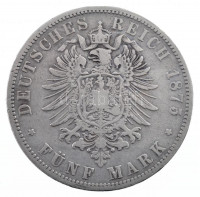 Német Államok / Poroszország 1875B 5M Ag 'I. Vilmos' Hannover (27,35g) T:3 / German States / Prussia 1875B 5 Mark Ag 'Wilhelm I' Hanover (27,35g) C:F Krause KM# 503