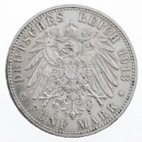 Német Államok / Poroszország 1913A 5M Ag 'II. Vilmos' Berlin (27,79g) T:1-,2 polírozva / German States / Prussia 1913A 5 Mark Ag 'Wilhelm II' Berlin (27,79g) C:AU,XF polished Krause KM#536