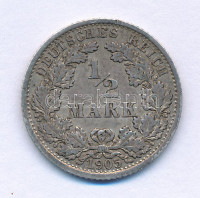 Német Birodalom 1905F 1/2M Ag T:F patinaGerman Empire 1905F 1/2 Mark Ag C:F patinaKrause KM#17